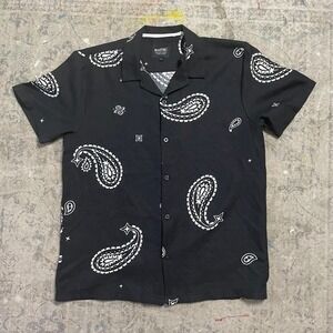 Malibu Beach Club Men's Black Paisley‎ Print Short Sleeve Button Down Shirt
